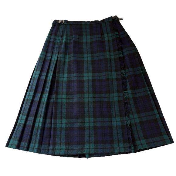 Vtg Laird Portch of Scotland Black Watch Tartan Plaid Wrap Skirt Wool Waist 28” - Picture 1 of 11